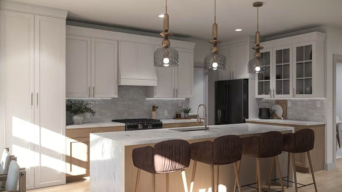 Warm Wood Base, White Uppers, and Three Pendants That Actually Earn Their Keep