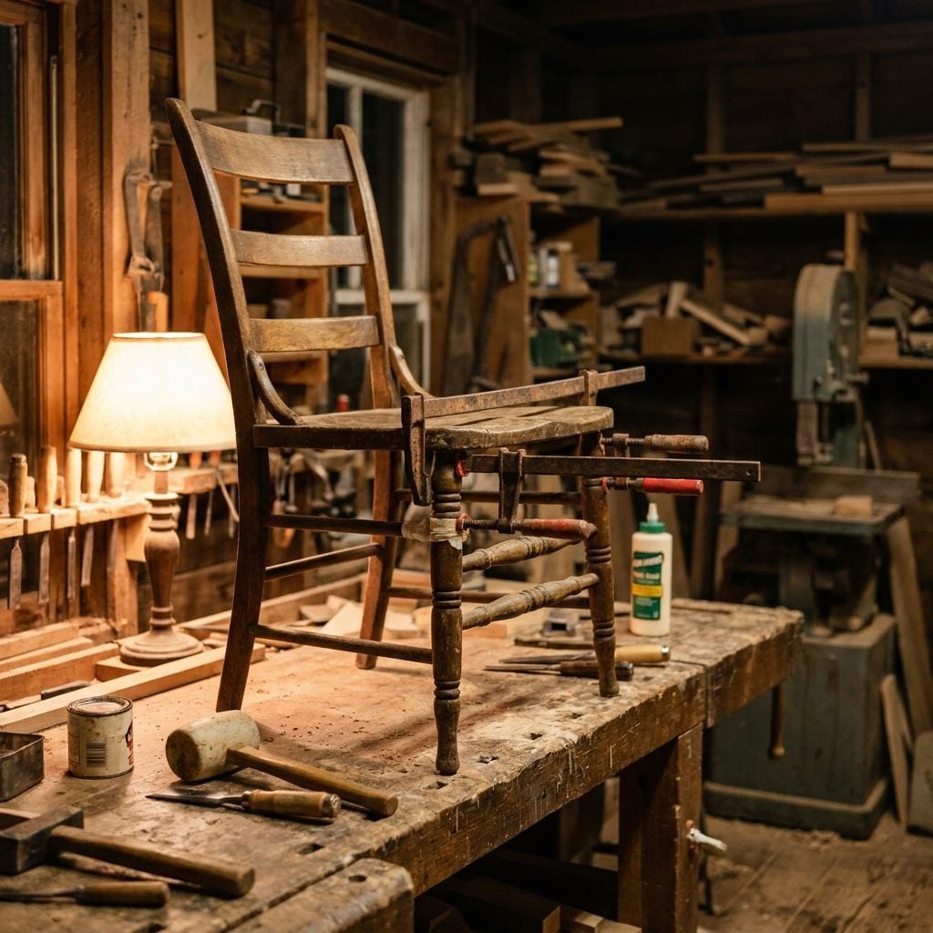 Kitchen Chairs Whose Loose Joints Got Glued and Clamped Overnight