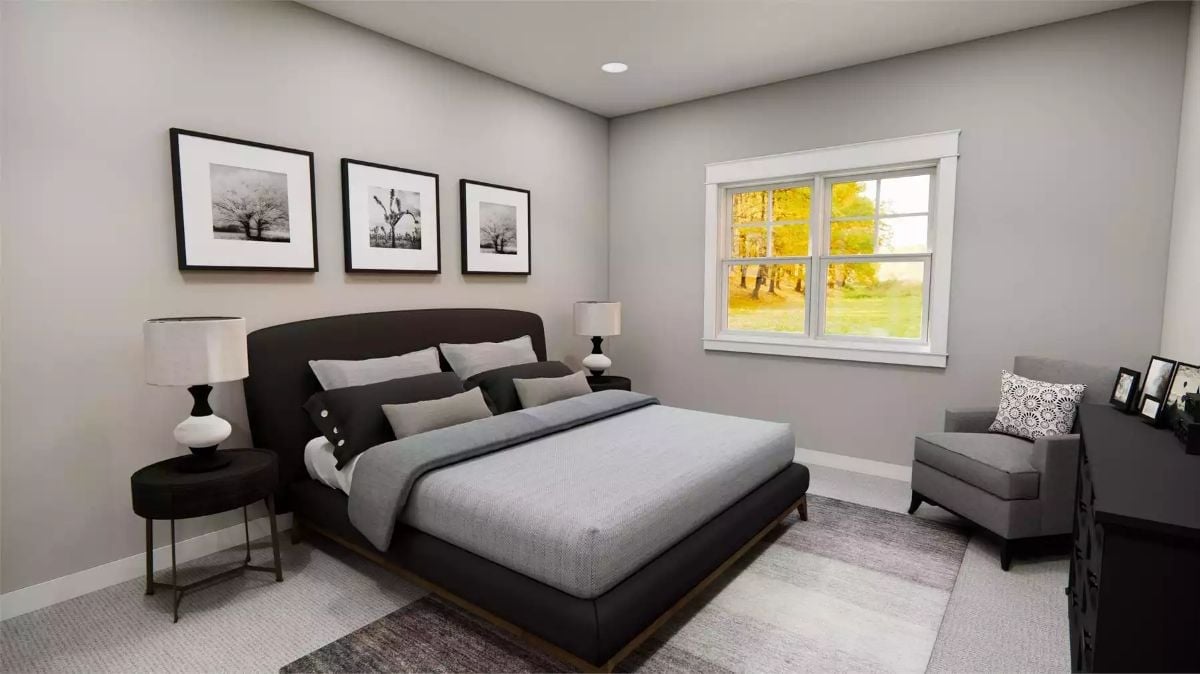 Black Headboard, Gray Layers, and a Window That Earns Its Place on the Wall