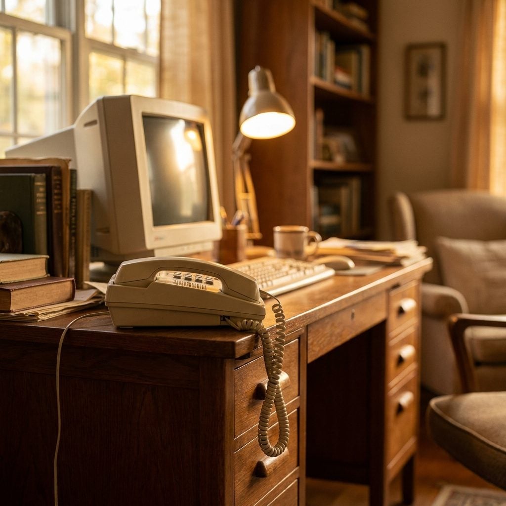 The Landline Telephone Sitting Right Next to the Computer