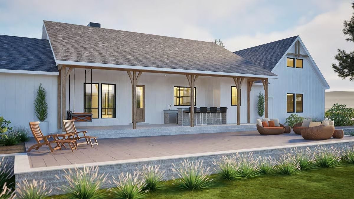 Covered Porch, Outdoor Kitchen, and a Swing Bench That'll Get More Use Than You'd Think
