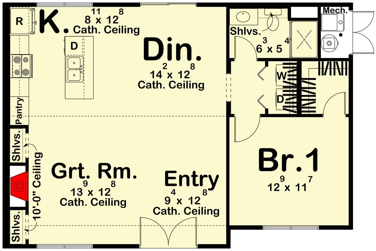 Floor Plan - Lavender Lane 1-Bedroom New American Cottage with Vaulted Ceilings Designed for Couples Who Love a Quiet Morning Coffee More Than Anything