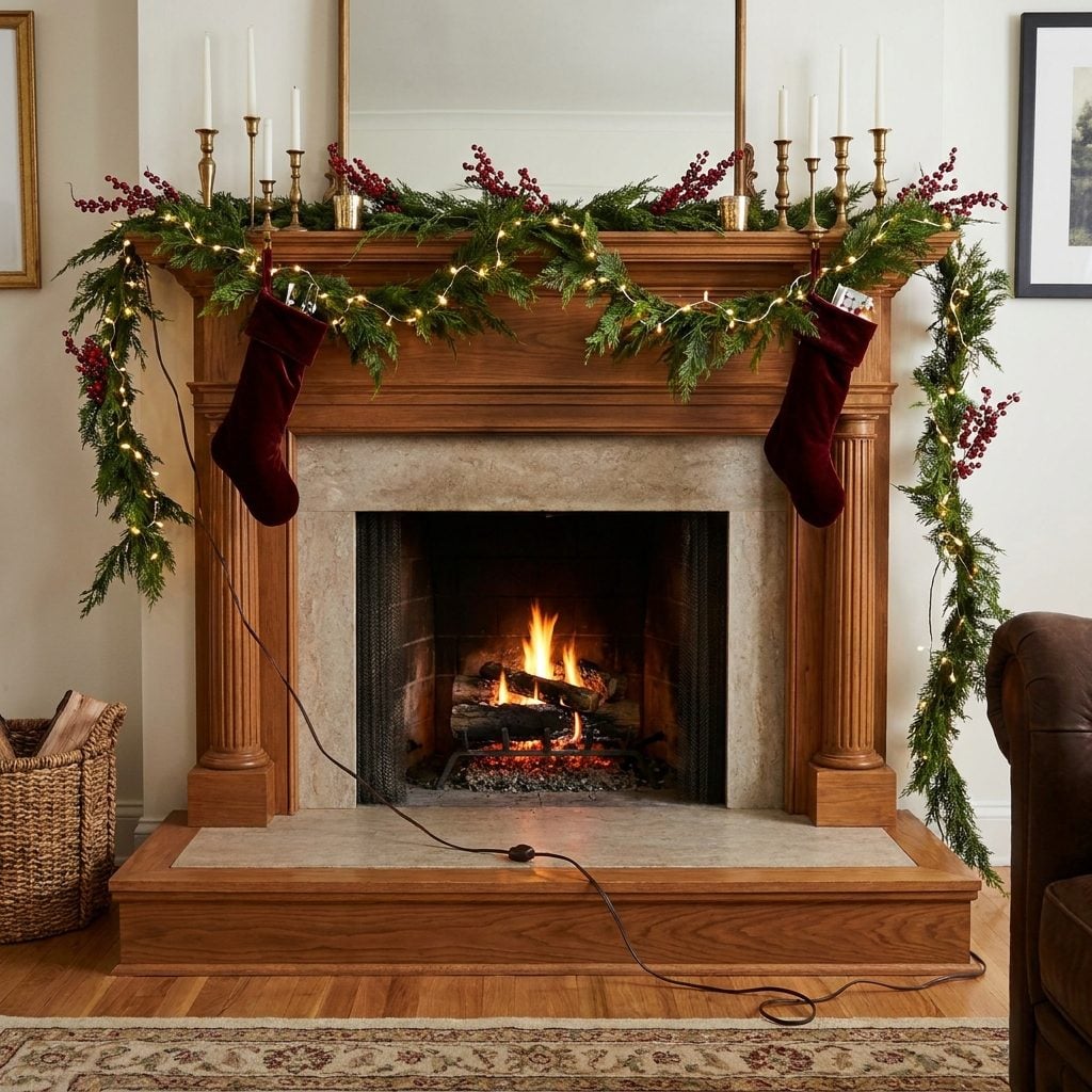 Letting Light Cords Snake Across the Mantel in Plain View