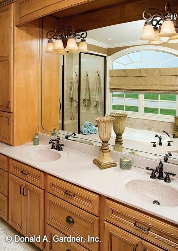 Oil-Rubbed Bronze Fixtures Against Quartz That Keep This Vanity Grounded