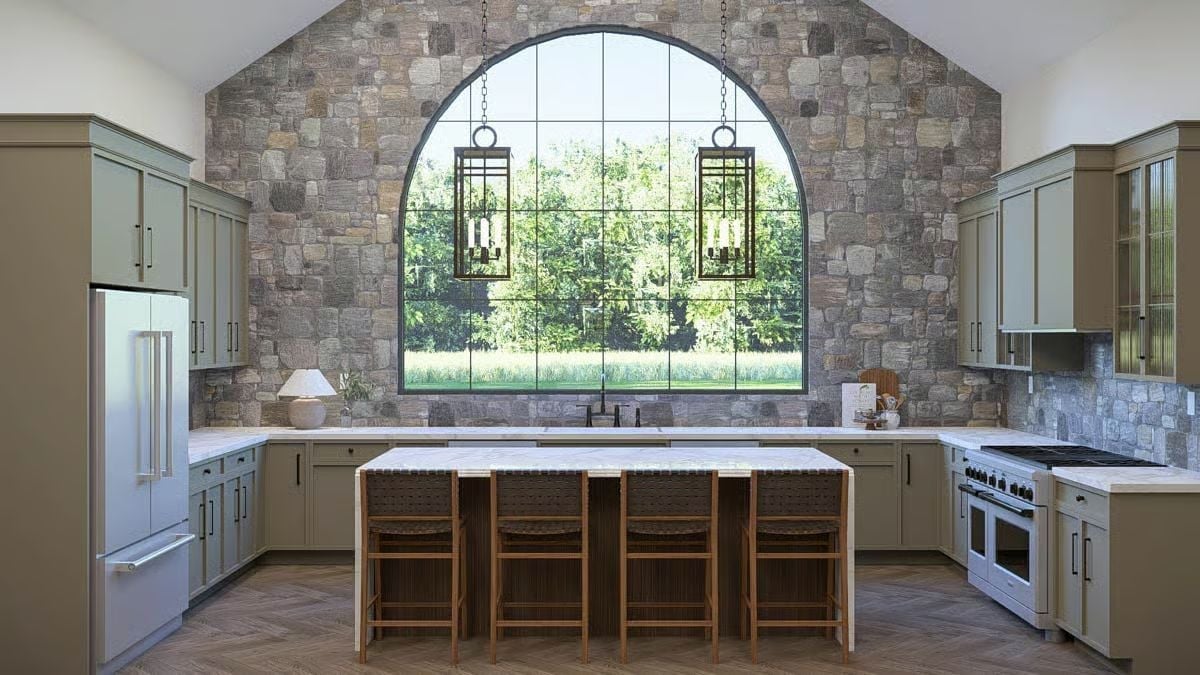 Lantern Pendants and an Arched Window Do All the Heavy Lifting Here