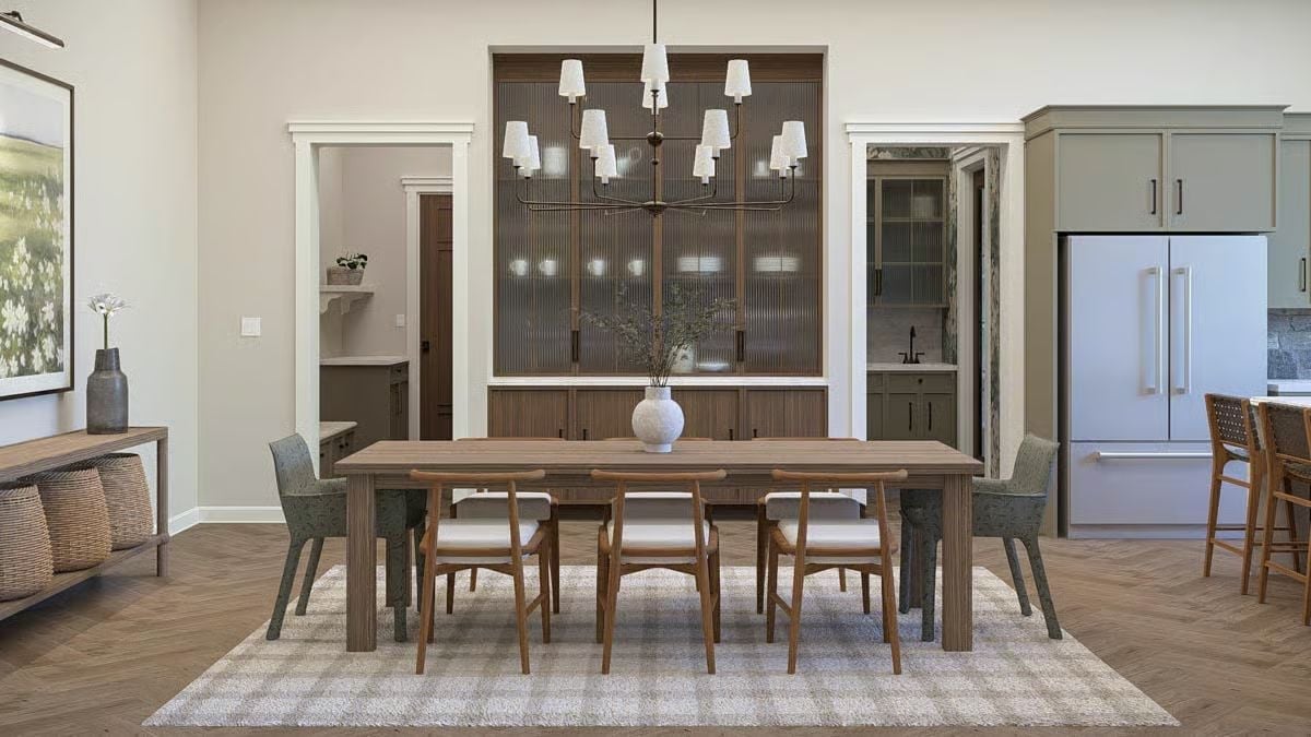 Reeded Glass Cabinet Flanked by Doorways Earns Its Place as the Focal Wall