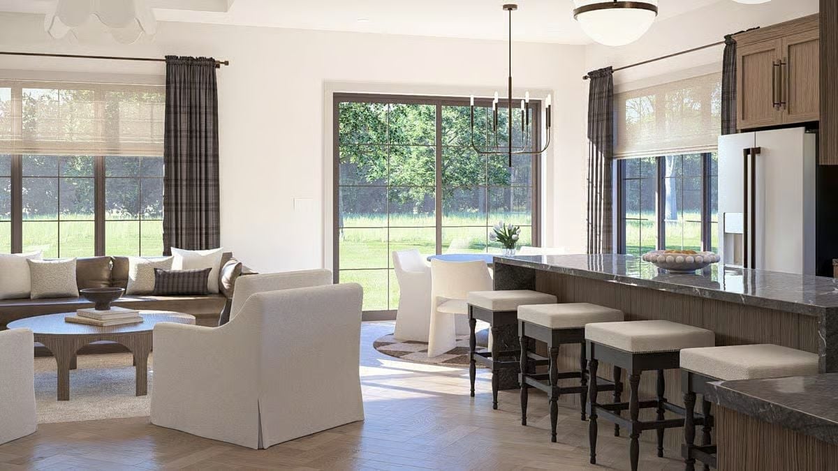 Warm Wood, Marble, and a Kitchen Island Built for Gathering