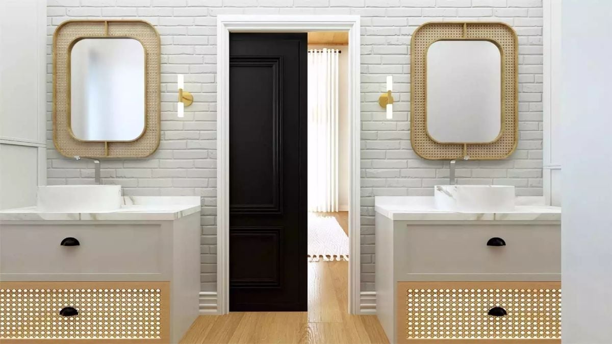Rattan Mirrors and Vessel Sinks Make a Case for Symmetry Done Right