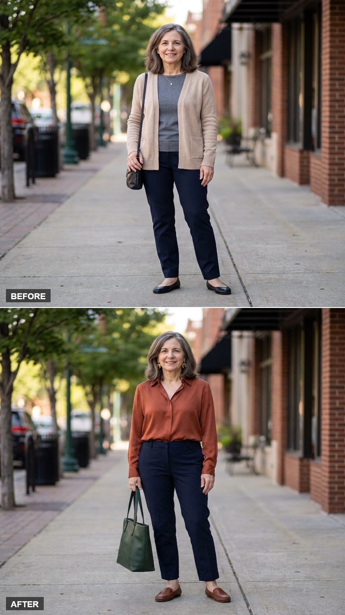 Medium-Wash Bootcut Jeans and Cropped Chocolate Suede Jacket at a Coffee-Shop Patio