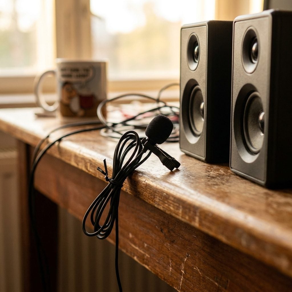 The Microphone Perched Beside the Speakers