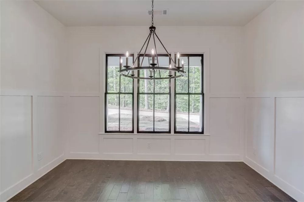 Candle-Style Chandelier and Board-and-Batten Trim That Know How to Share a Room