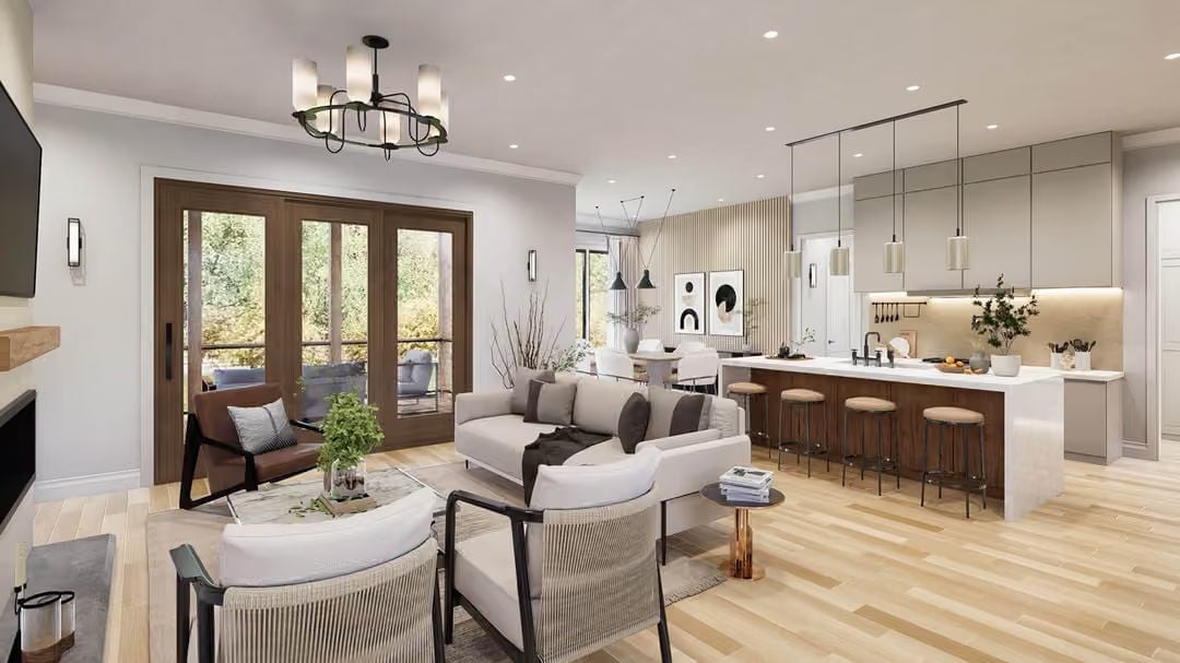 Layered Seating and a Kitchen Island That Anchor an Open Plan Without Crowding It