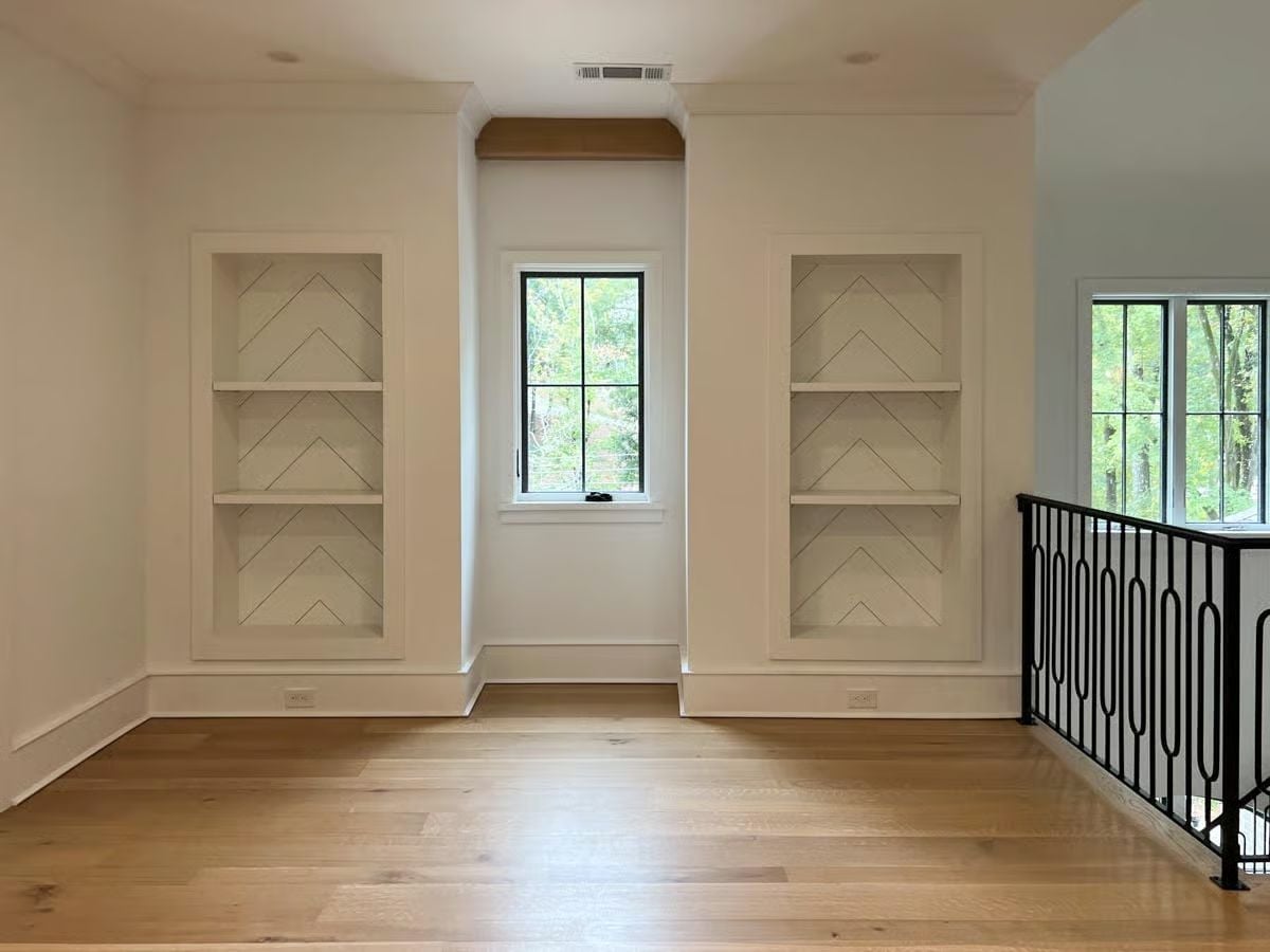 Chevron Backboards Turn Empty Built-Ins Into the Room's Focal Point