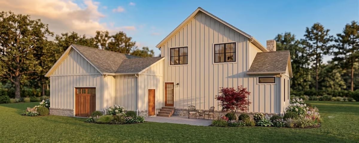 Board-and-Batten Siding and a Wood Door That Actually Earn the "Farmhouse" Label