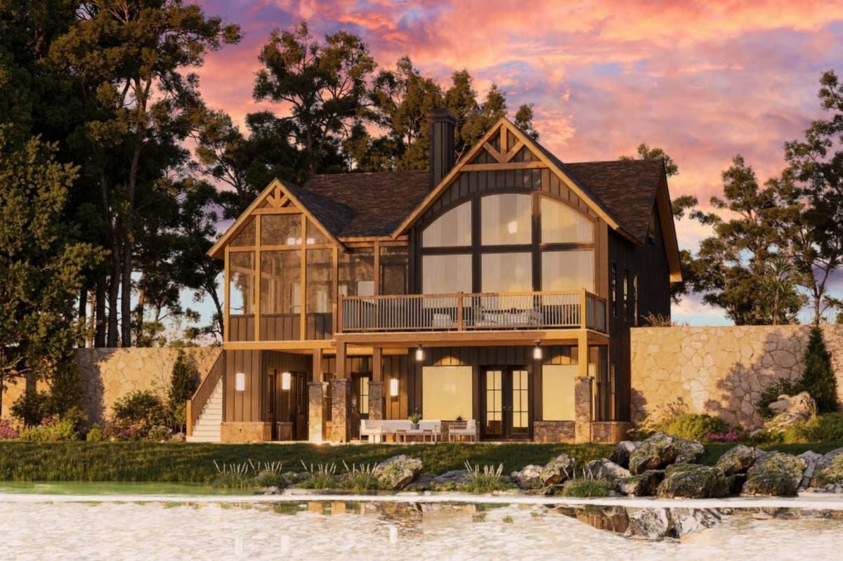 Lakeside Craftsman Where Stone Walls Meet Floor-to-Ceiling Glass