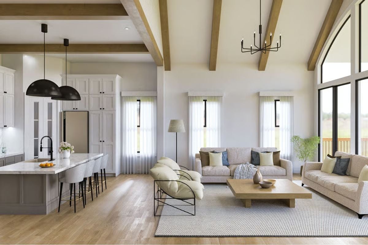 Vaulted Ceilings, Exposed Beams, and a Kitchen Island Built for Sunday Mornings