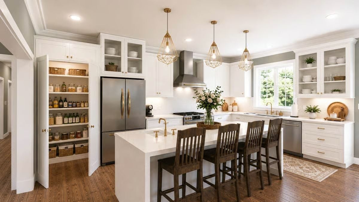 Gold Pendants, an Open Pantry, and a Kitchen That Actually Has Room to Cook