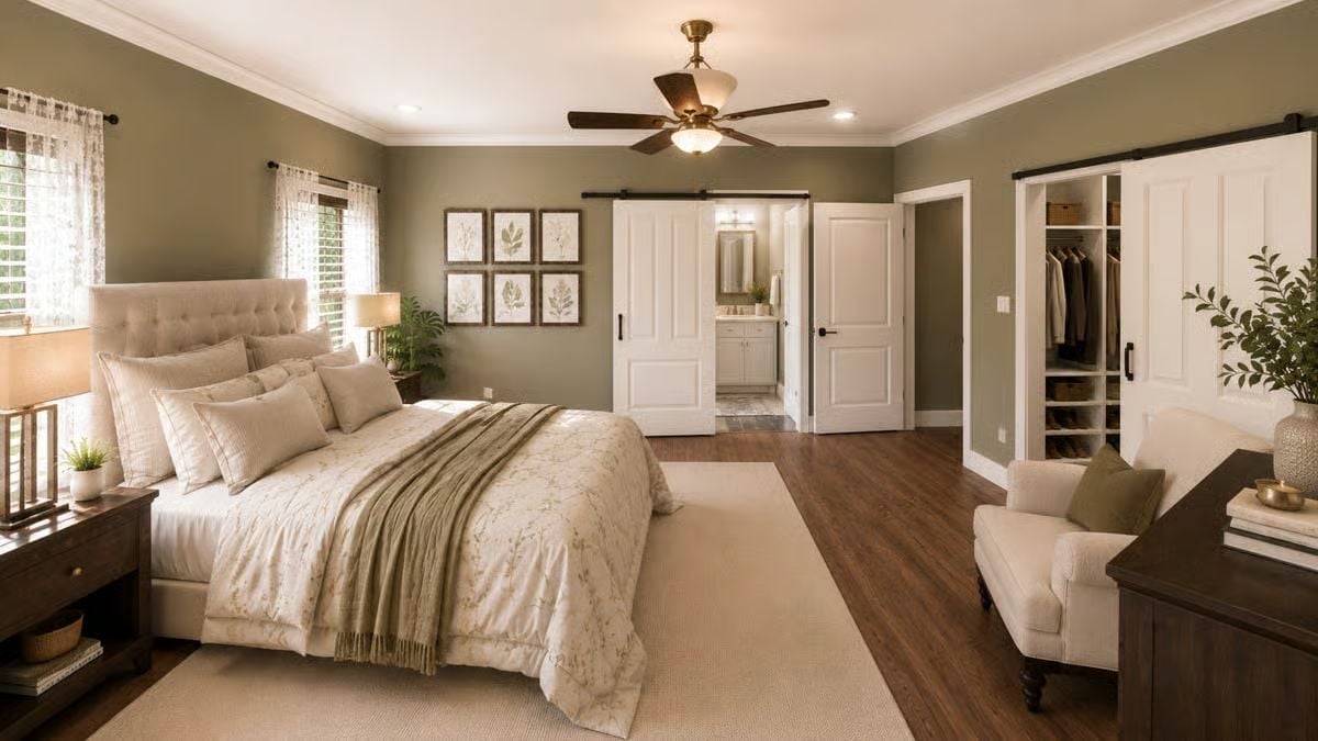Sage Walls, a Barn Door, and a Master Suite That Knows How to Slow Down