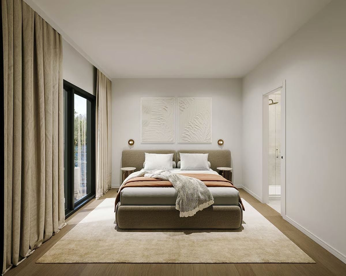 Olive Boucle and Rust Linen Make a Case for Sleeping In