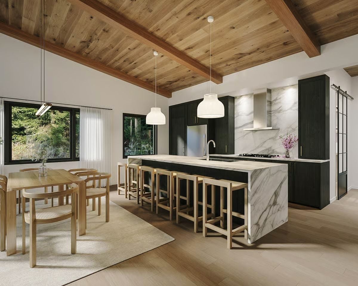 Pendants Do the Talking Where Most Kitchens Would Reach for Color