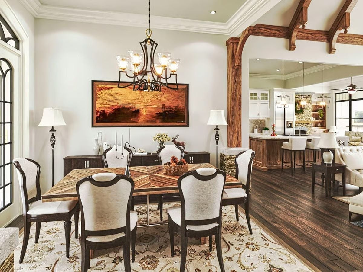 Chevron-Top Table, Wrought Iron Chandelier, and Dinner That Goes Until 10