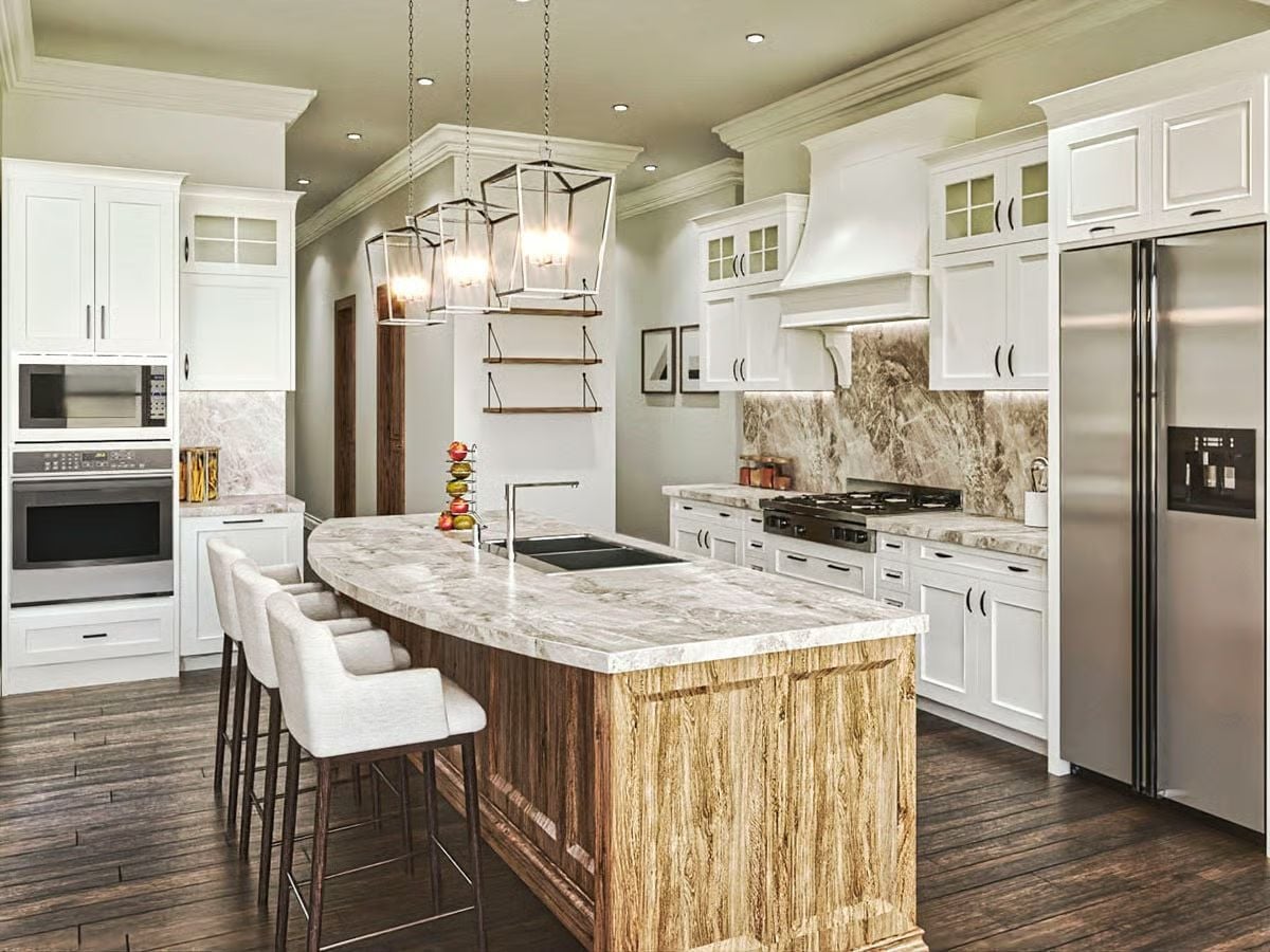 Marble, Raw Wood, and Pendant Lanterns That Mean Business at Dinner