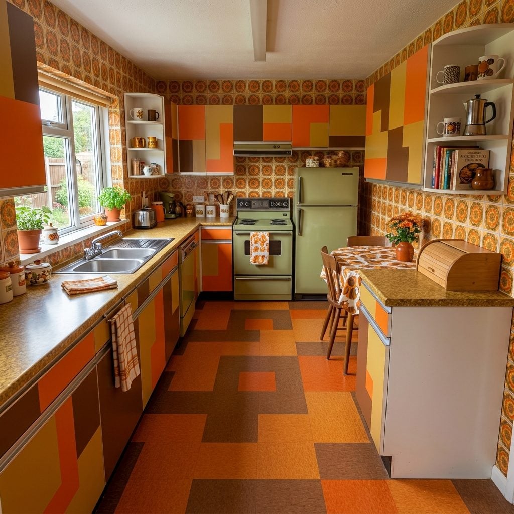 Orange, Gold, and Brown Kitchens Cut Into Bold Geometric Blocks