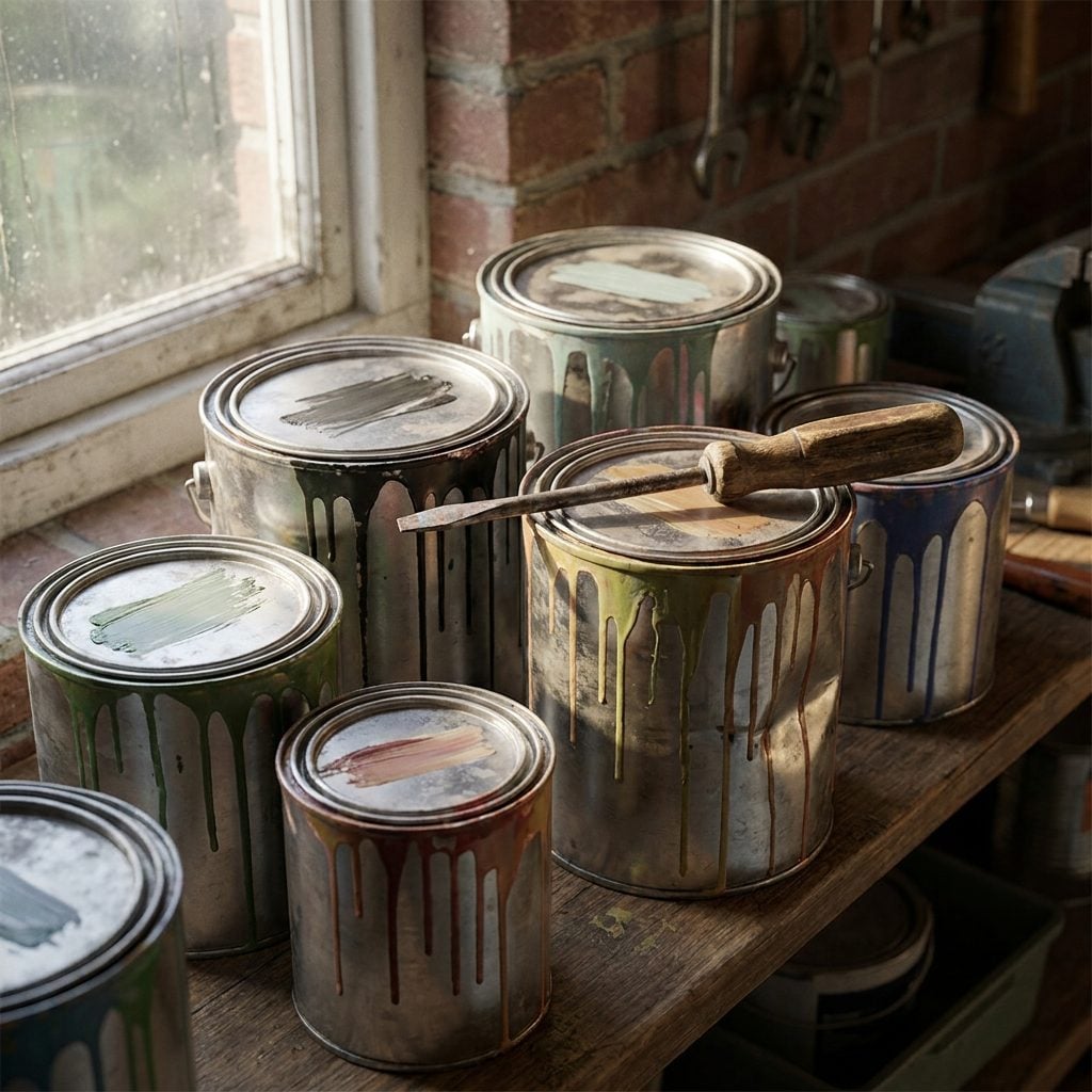 Paint Cans Left Over From Every Room in the House