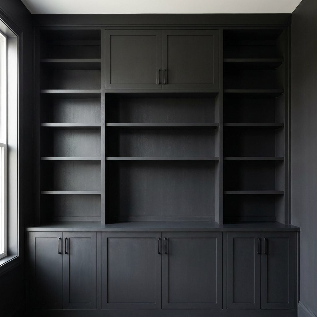 Painting Large Built-Ins the Same Heavy Dark Color as the Walls