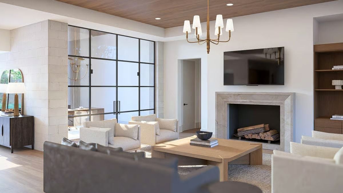 Warm Wood Ceilings and Steel-Frame Doors Prove Contrast Is the Point