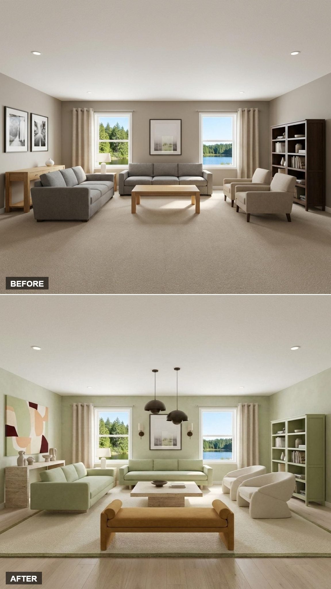 Pistachio Plaster Walls, Travertine Coffee Table, and a Sofa That Actually Floats