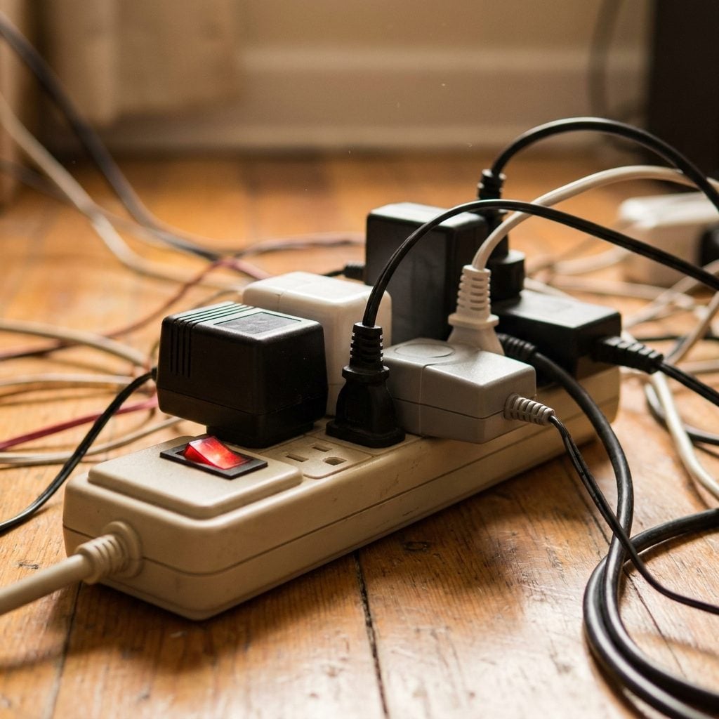 The Power Strip Groaning Under Oversized Plugs