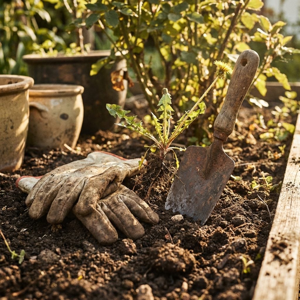 Pulling Weeds Out of the Flower Beds by Hand