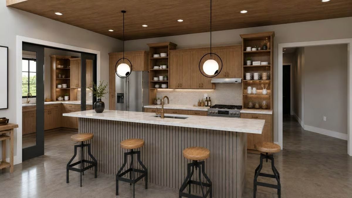 Fluted Island Panels and Brass Fixtures Signal Where the Real Cooking Happens