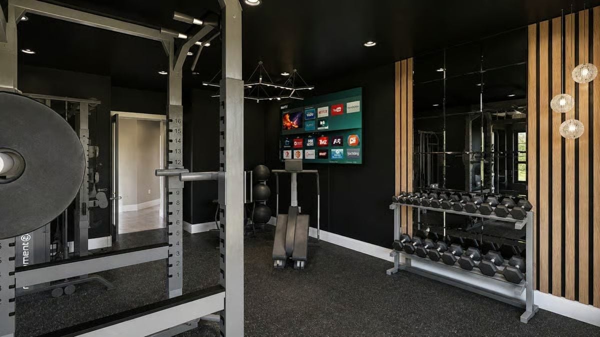 Rubber Flooring, a Dumbbell Rack, and Streaming Apps Ready to Go
