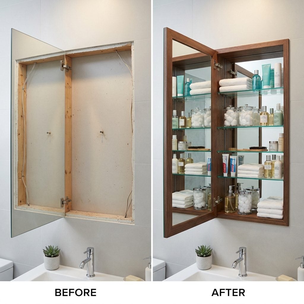 Replacing a Medicine Cabinet With a Flat Mirror and Losing Your Best Storage