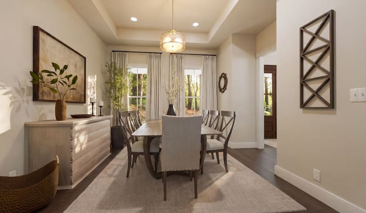 Tray Ceiling, Pendant Light, and a Table That Means Business