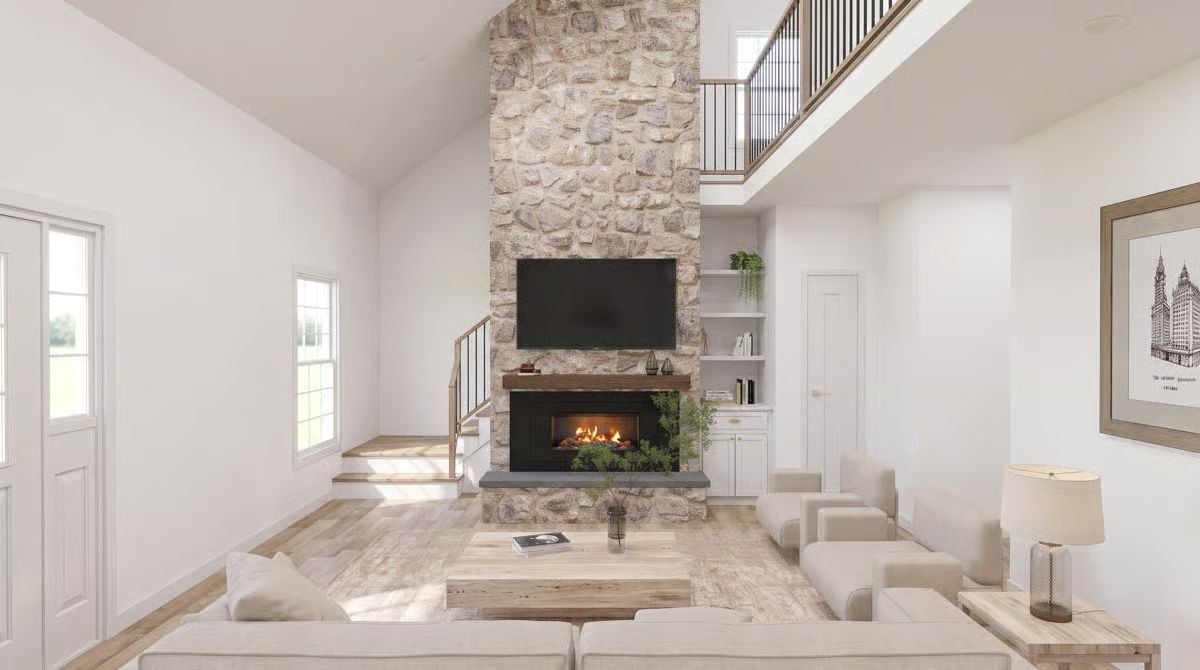 Floor-to-Ceiling Stone and a Fireplace That Actually Earns the Room