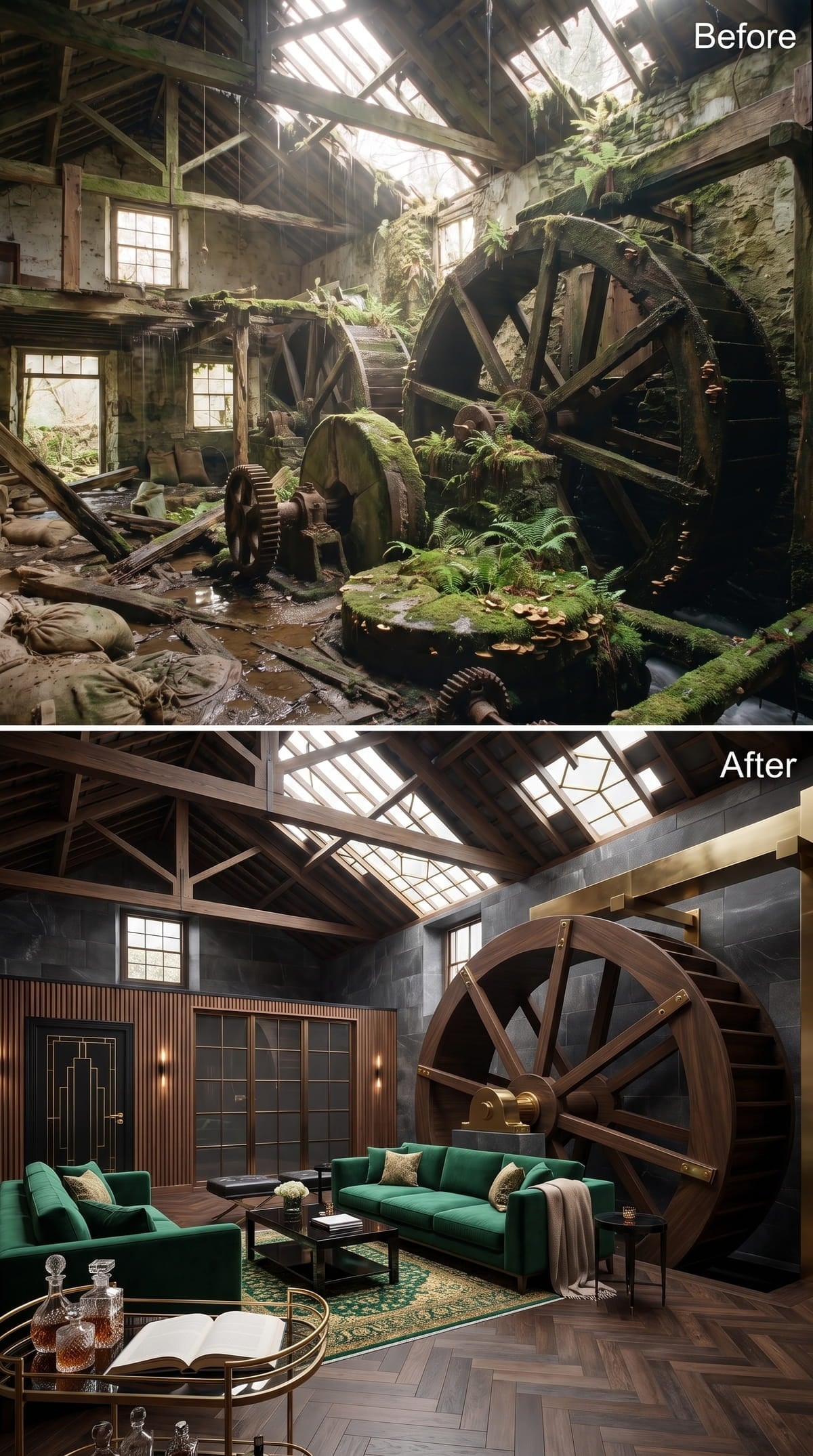 Dark Velvet, Walnut, and a Water Wheel That Earned Its Place on the Wall