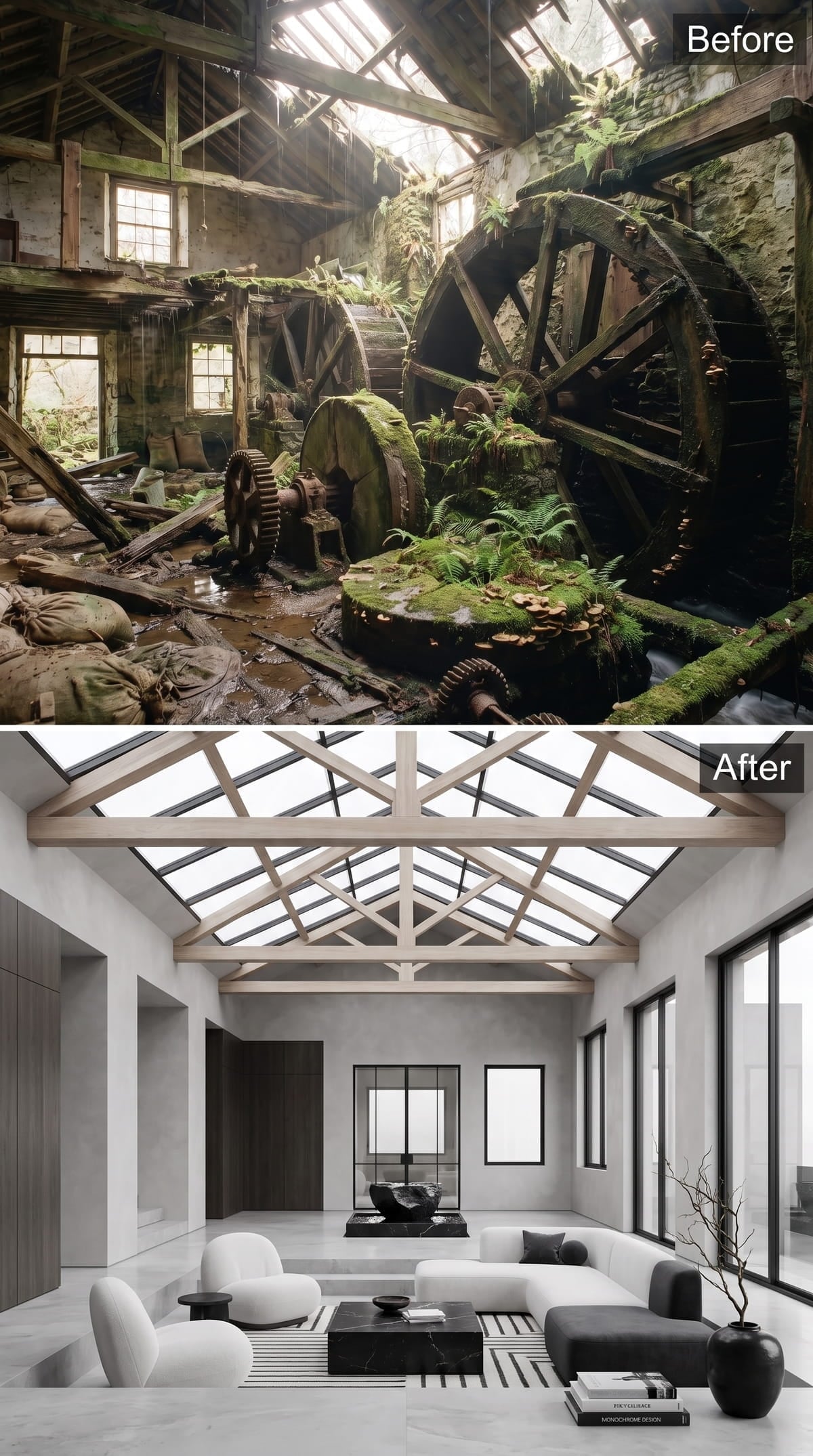 Exposed Timber Trusses, Marble Black, and Bouclé That Earns Its Place