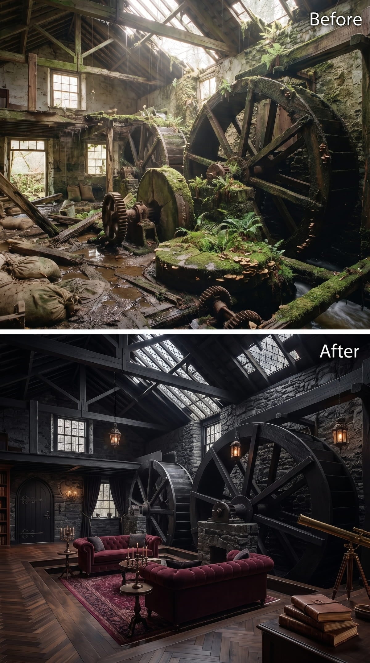 Gothic Library Energy, Two Mill Wheels, and Velvet That Pulls It Together
