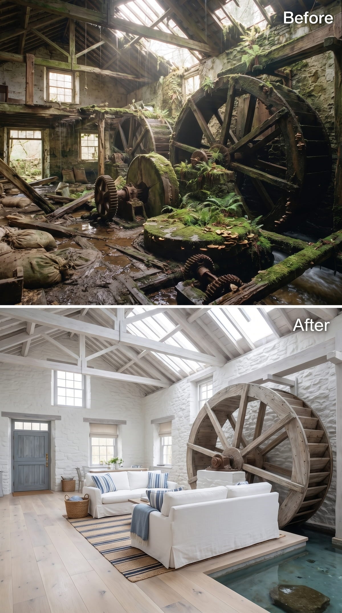 Slipcover Sofas, Skylights, and a Mill Wheel That Never Needed an Introduction