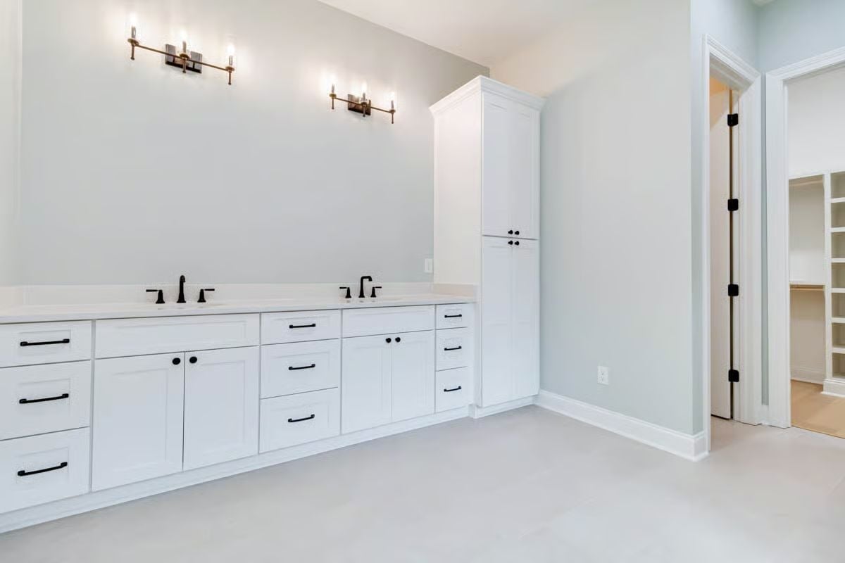 Dual Vanity with Black Hardware That Knows Exactly What It's Doing