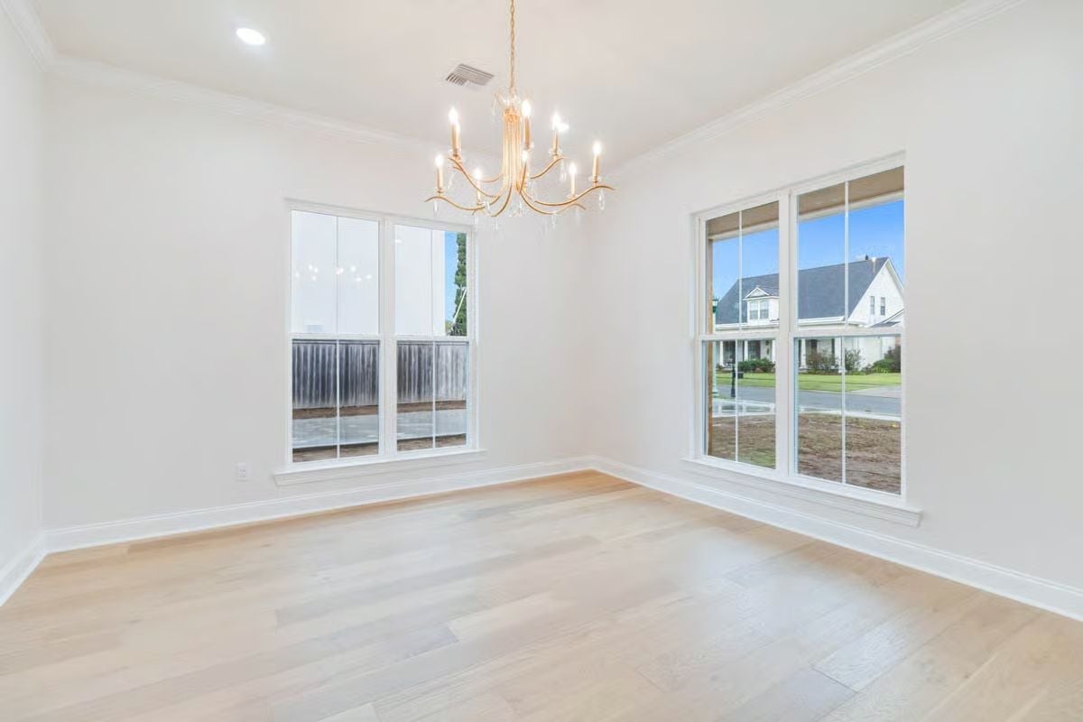 Gold Chandelier, Empty Room, and Every Reason to Buy a Long Table