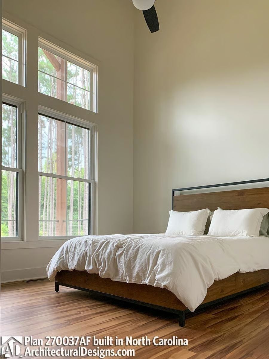 Floor-to-Ceiling Windows and a Wood Bed Frame That Pulls Its Weight