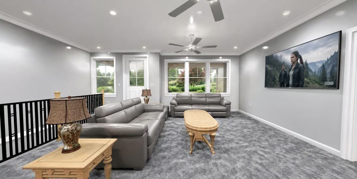 Gray Leather, HBO, and Two Ceiling Fans Doing Their Best
