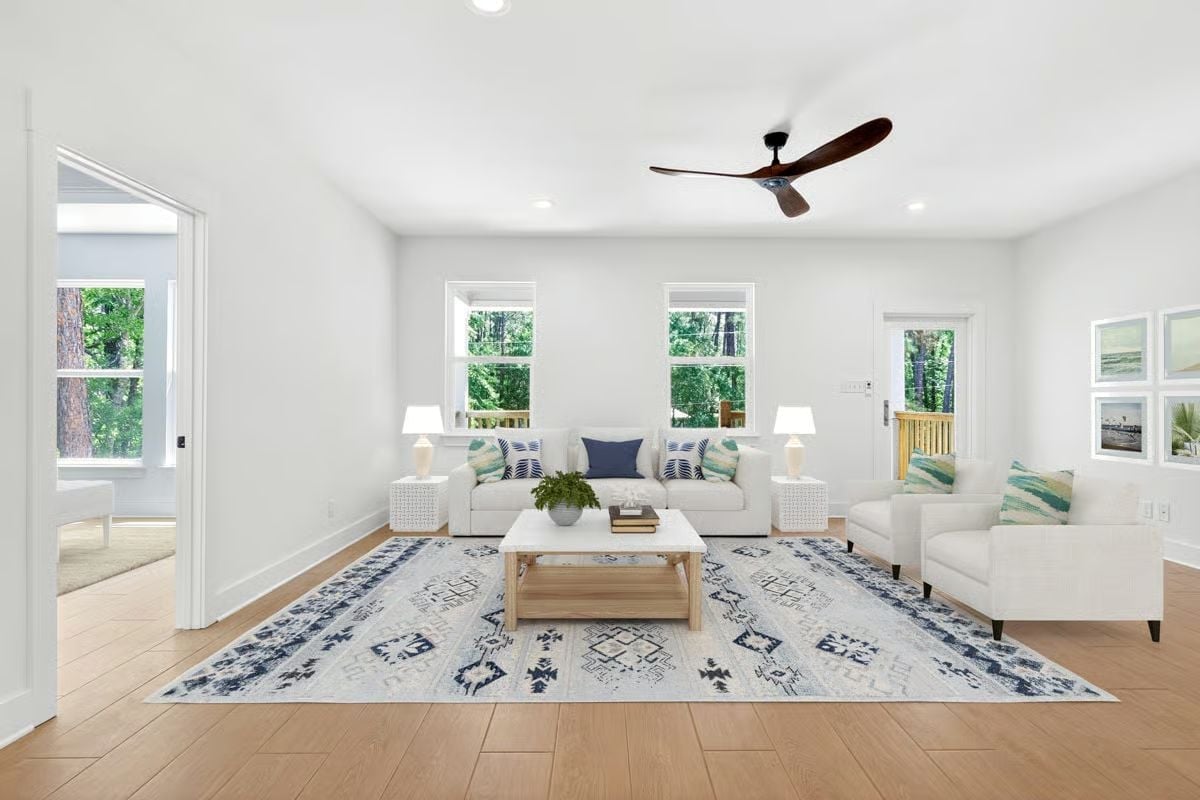 White Walls, Wood Floors, and Just Enough Blue to Feel Like the Shore