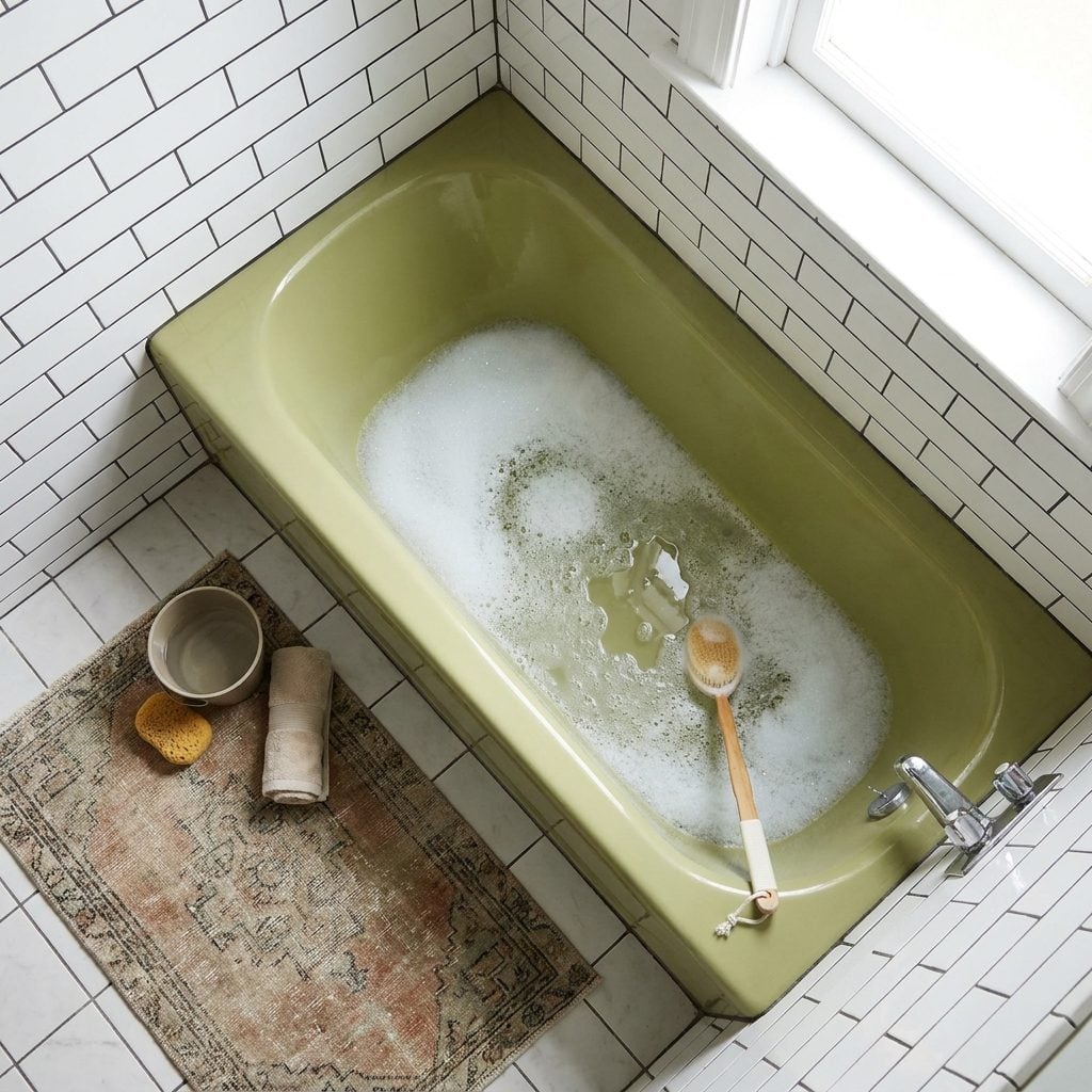 Scrubbing the Bathtub on Hands and Knees