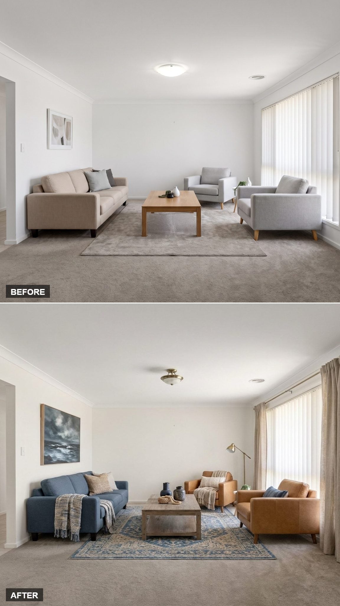 Blue Denim, Cognac Leather, and a Persian Rug That Anchored the Whole Room