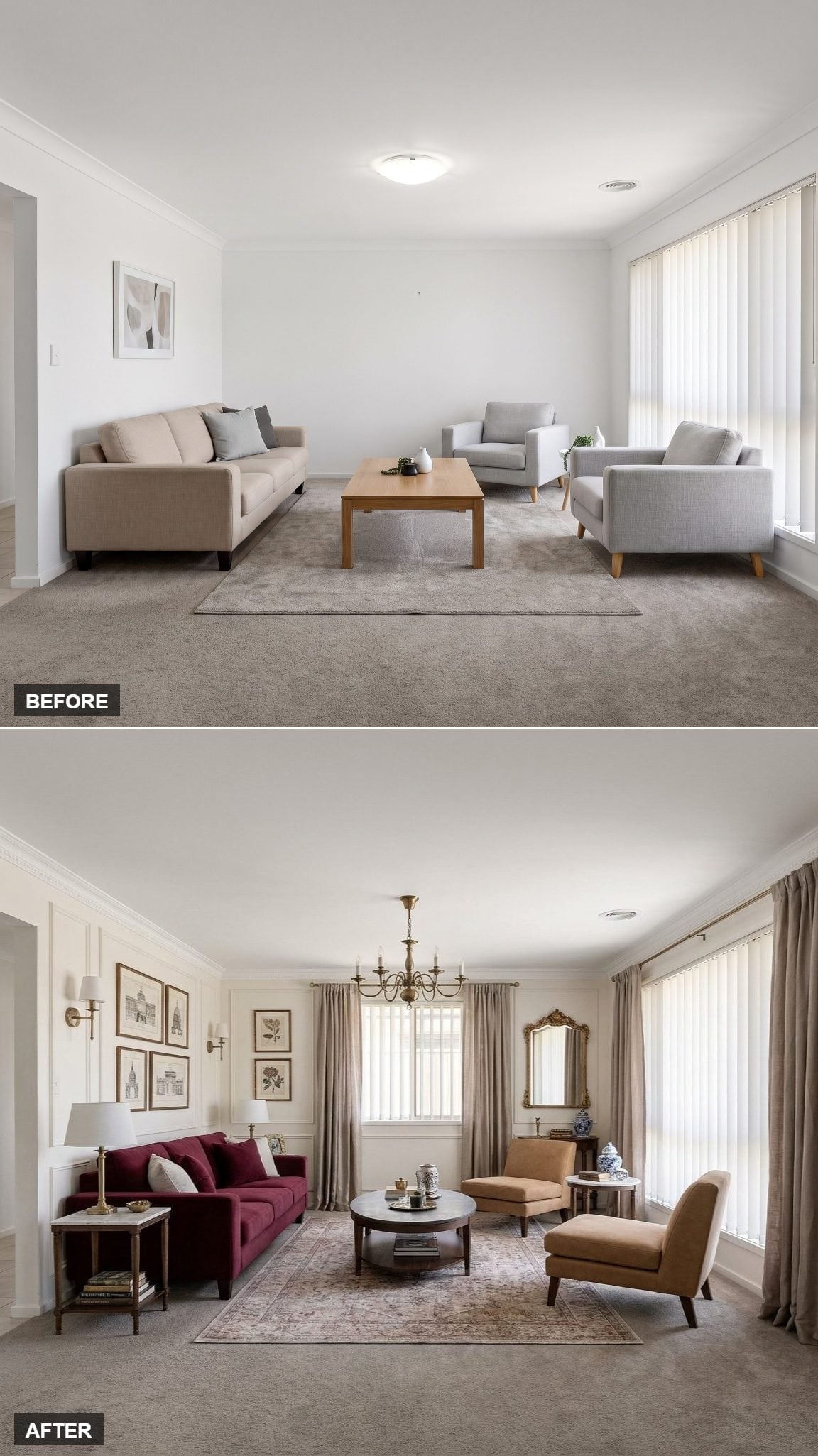 Brass, Burgundy, and Picture Rail Molding Turned One Room Completely Around